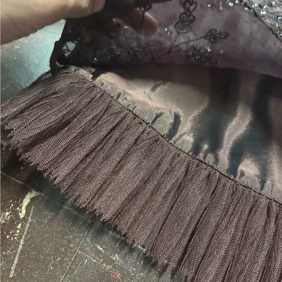 Vintage Y2K 2000s silk brown fairy core coquette midi embroidered mesh skirt 2 - Picture 3 of 10